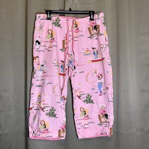Nick & Nora Pink Retro Cowgirls Horse Pajama Capri Pants L Cotton